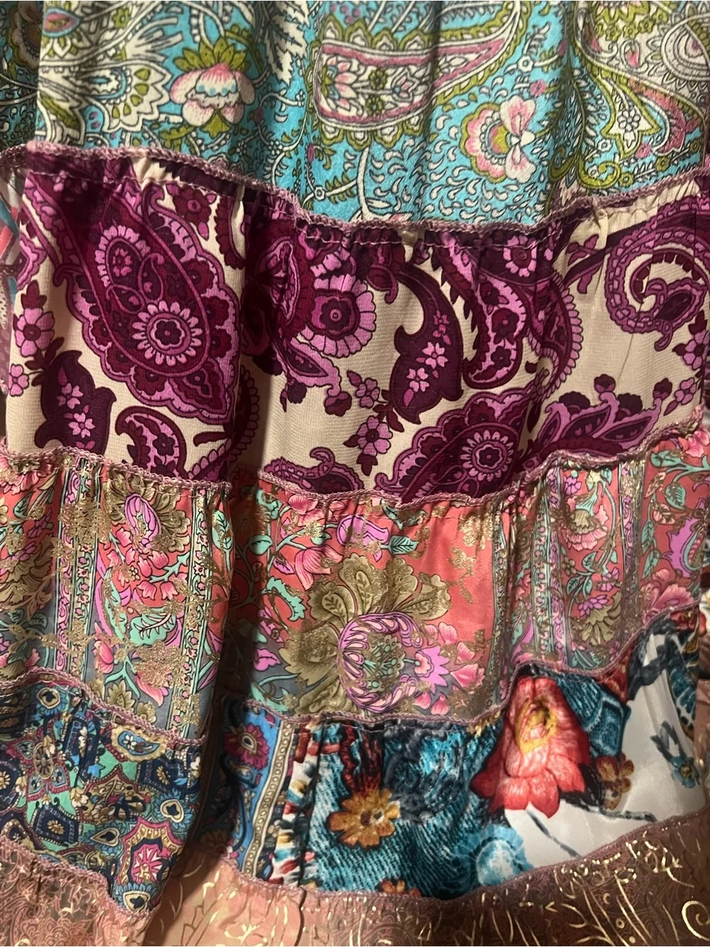 Boho A-Line Patchwork Maxi Skirt in Multi Pink